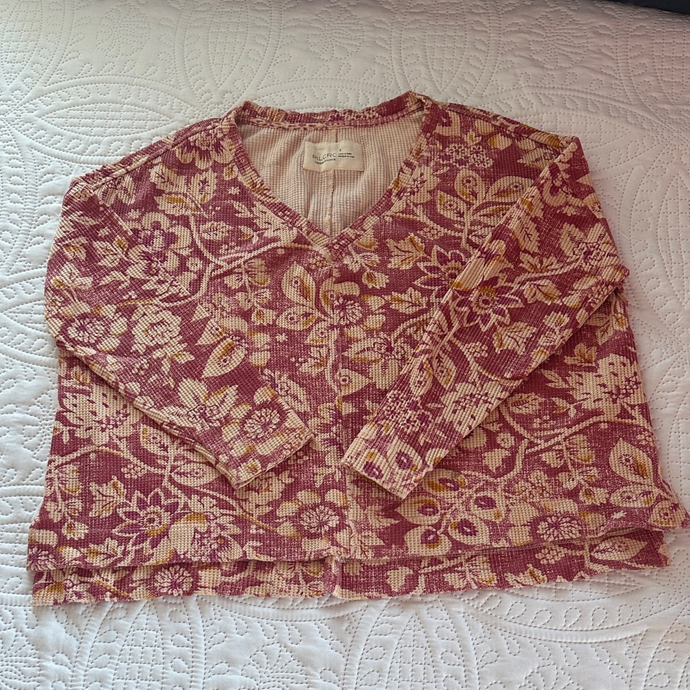Anthropologie Waffle-Knit Top in Light Pink and Cream